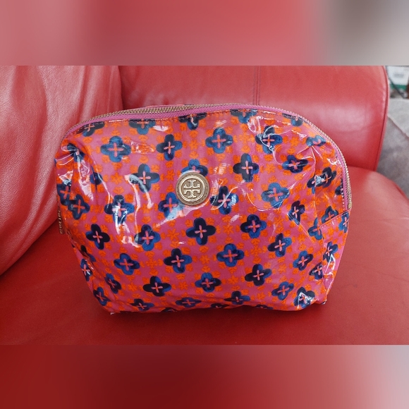 Tory Burch Handbags - Tory Burch Red, Pink and Blue Floral Cosmetic Bag Oversized